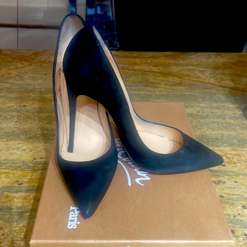 So Kate 120 Black Suede Pumps. Slightly worn